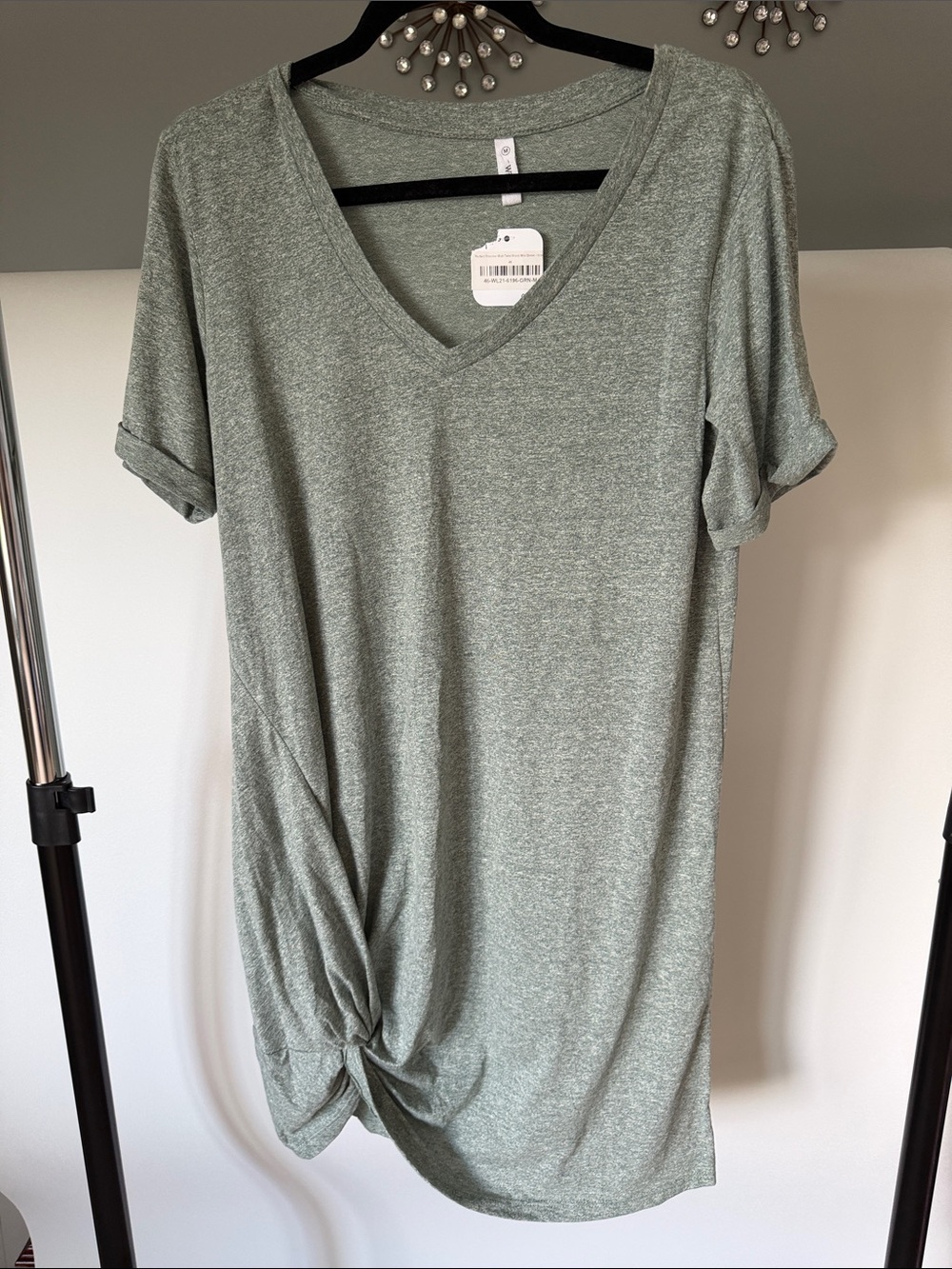 Heather Sage V-Neck Knot Front Tee Dress